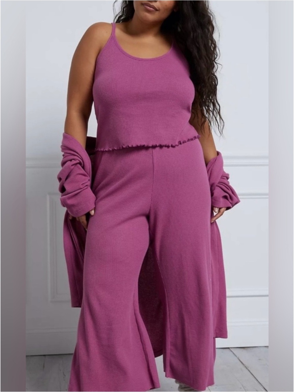 Anthropologie Saturday Sunday Waffle Knit Three-Piece Loungewear Set